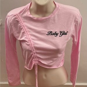 Papaya “Baby Girl” pink embroidered gathered cotton modal crop top, size S boho